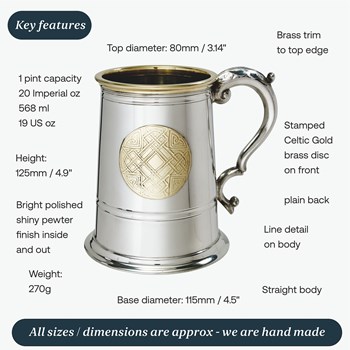 Celtic Gold One Pint Pewter And Brass Tankard