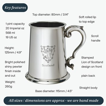 Lion Of Scotland One Pint Pewter Tankard Lion Of Scotland One Pint Pewter Tankard