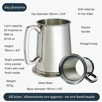 Standard Plain Glass Base One Pint Pewter Tankard