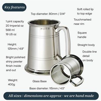 Double Lined Glass Base One Pint Heavy Pewter Tankard Double Lined Glass Base One Pint Heavy Pewter Tankard