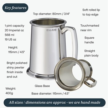 Plain Glass Base One Pint Heavy Pewter Tankard Plain Glass Base One Pint Heavy Pewter Tankard