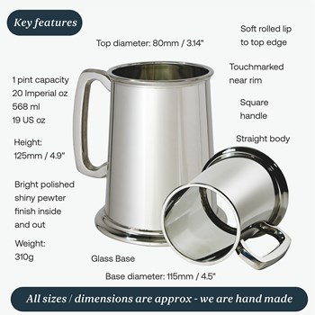 Plain Glass Base One Pint Pewter tankard