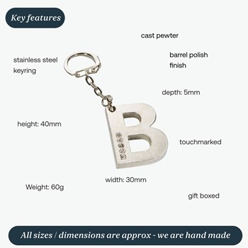 Initial B Touchmarked Pewter Keyring