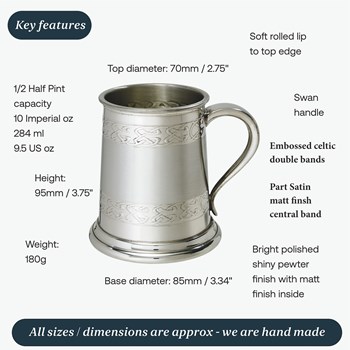 Half Pint Embossed Celtic Band Pewter Tankard Half Pint Embossed Celtic Band Pewter Tankard