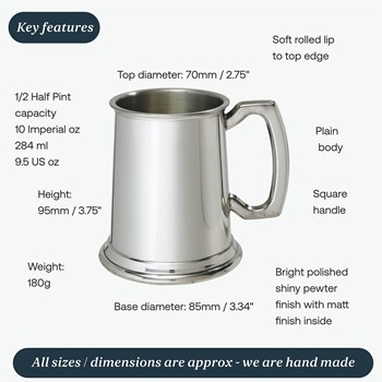 Half Pint Standard Plain Pewter Tankard