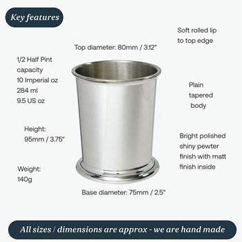 Plain Half Pint Pewter Beaker Mint Julep Cup Plain Half Pint Pewter Beaker Mint Julep Cup
