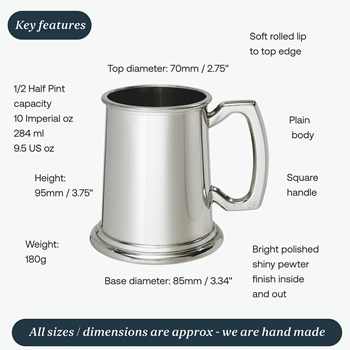 Half Pint Plain Pewter Tankard