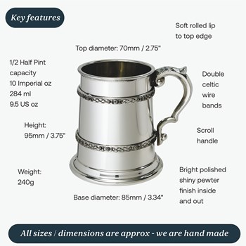 Half Pint Double Celtic Band Pewter Tankard