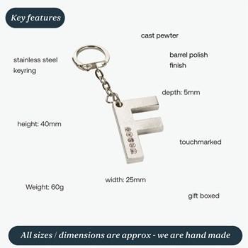 Initial F Touchmarked Pewter Keyring