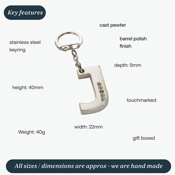 Initial J Touchmarked Pewter Keyring