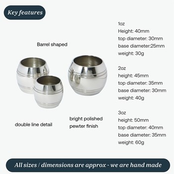 Set Of Three Pewter Barrel Measures Set Of Three Pewter Barrel Measures