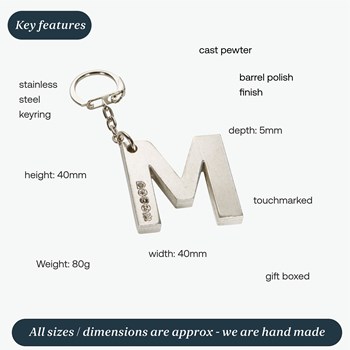 Initial M Touchmarked Pewter Keyring