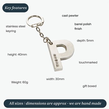 Initial P Touchmarked Pewter Keyring