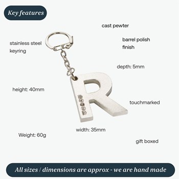 Initial R Touchmarked Pewter Keyring