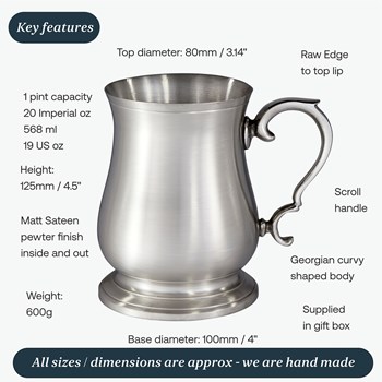 One Pint Pewter Cast Abbey Bell Tankard
