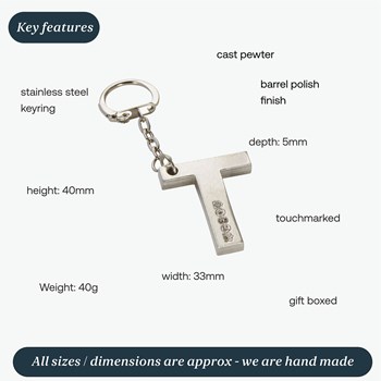 Initial T Touchmarked Pewter Keyring