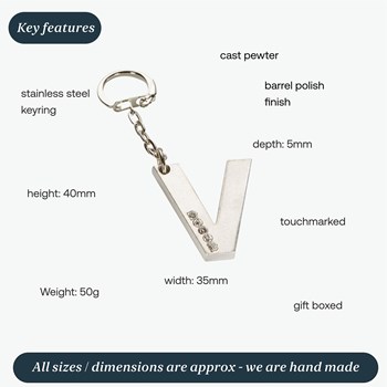 Initial V Touchmarked Pewter Keyring