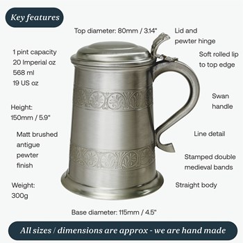 Medieval Antique Finish Pewter One Pint Tankard Medieval Antique Finish Pewter One Pint Tankard