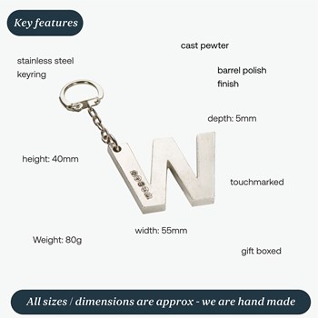 Initial W Touchmarked Pewter Keyring