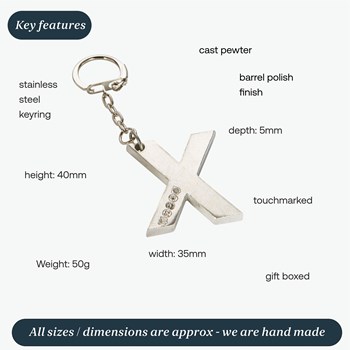 Initial X Touchmarked Pewter Keyring