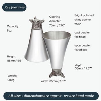 5oz Fox Head Pewter Jigger Cup 5oz Fox Head Pewter Jigger Cup
