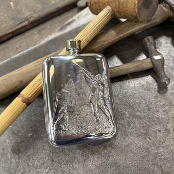 6oz Shooting Embossed Pewter Pocket Flask