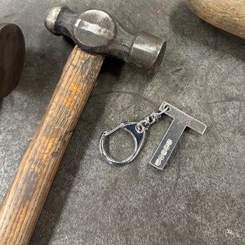 Initial T Touchmarked Pewter Keyring