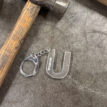 Initial U Touchmarked Pewter Keyring