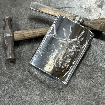 3oz Embossed Roaring Stag Top Pocket Flask