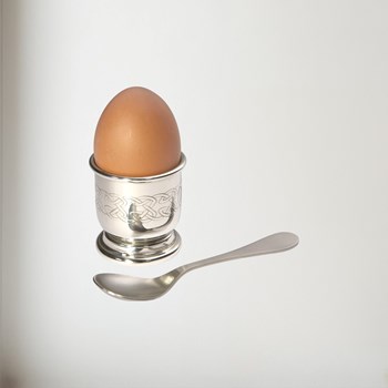 Embossed celtic pewter egg cup and spoon