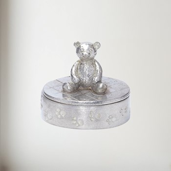 Cast Pewter Teddybear oval Trinket Box