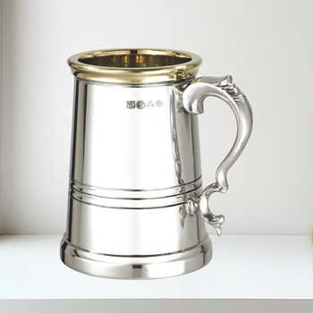 One Pint X Range Pewter And Brass Worcester Tankard 419X Brass Worcester X Range Extra Heavy Pewter Tankard