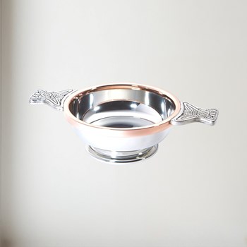 Large Copper Rim Pewter Quaich