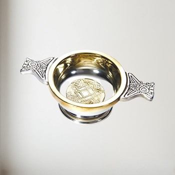 Small Celtic Gold Pewter And Brass Quaich