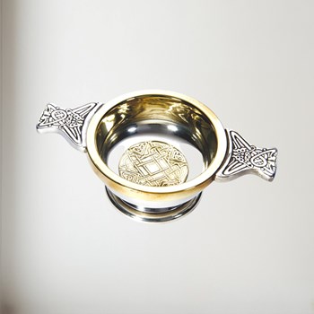 Small Celtic Gold Pewter And Brass Quaich