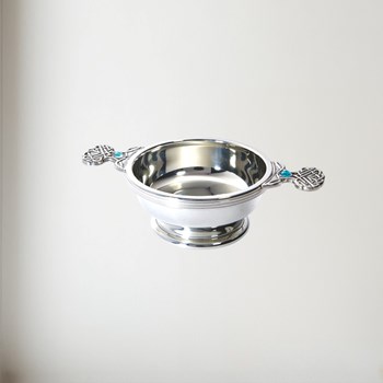Birthstone pewter quaich March with Aquamarine Stones