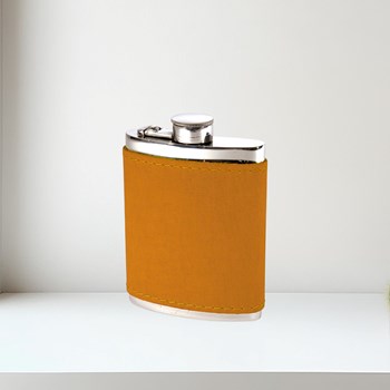 6oz English Tan Leather Captive Top Pewter Flask