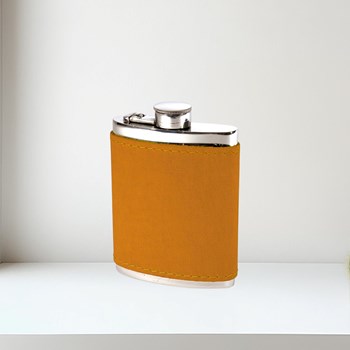 6oz English Tan Leather Captive Top Pewter Flask