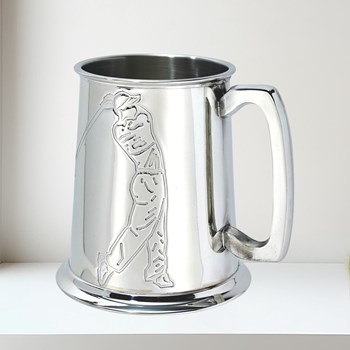 Embossed Golfer 1 pint pewter Tankard