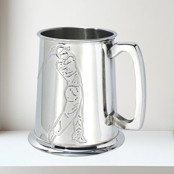 Embossed Golfer 1 pint pewter Tankard