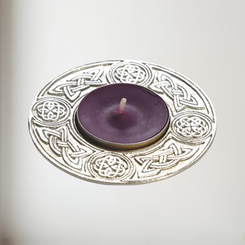 Round Celtic Cast Pewter T-Lite Candle Holder Round Celtic Cast Pewter T-Lite Candle Holder