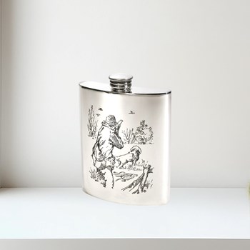 6oz Shooting Scene Pewter Kidney Flask 6oz Shooting Scene pewter kidney Flask