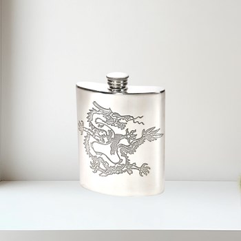 Chinese Dragon Pewter Kidney Hip Flask