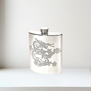 Chinese Dragon Pewter Kidney Hip Flask