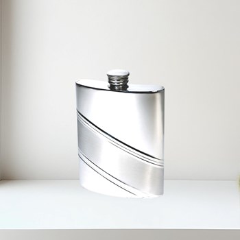 6oz Diagonal Stripe Pewter Kidney Hip Flask 6oz Diagonal Stripe Pewter Kidney Hip Flask