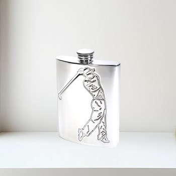6oz Embossed Golfer Pewter Kidney Hip Flask 6oz Embossed Golfer pewter kidney hip Flask