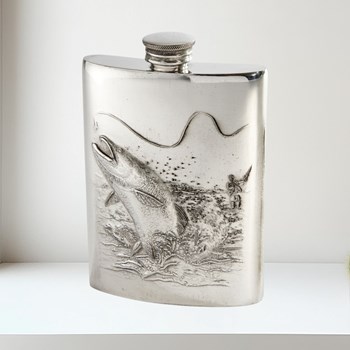 6oz Embossed Fishing Flask 3oz pewter kidney spirit flask