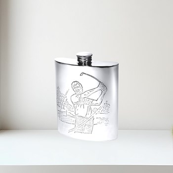 6oz Golf Scene pewter kidney hip Flask