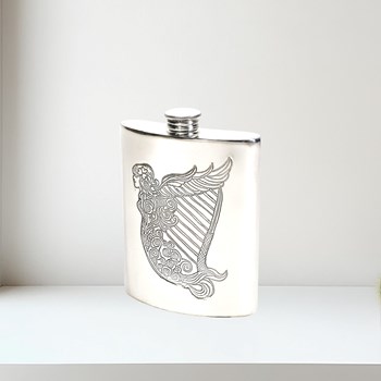 6oz Irish Harp pewter kidney hip flask