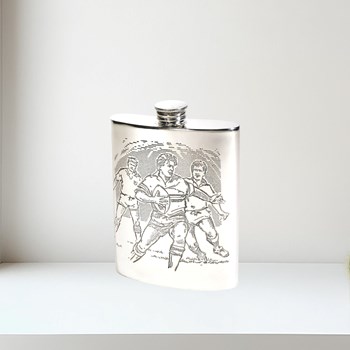 6oz Rugby Scene Pewter kidney Hip Flask